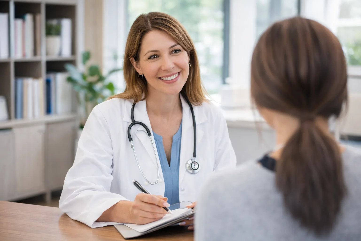 Woman consulting doctor for bladder leaks