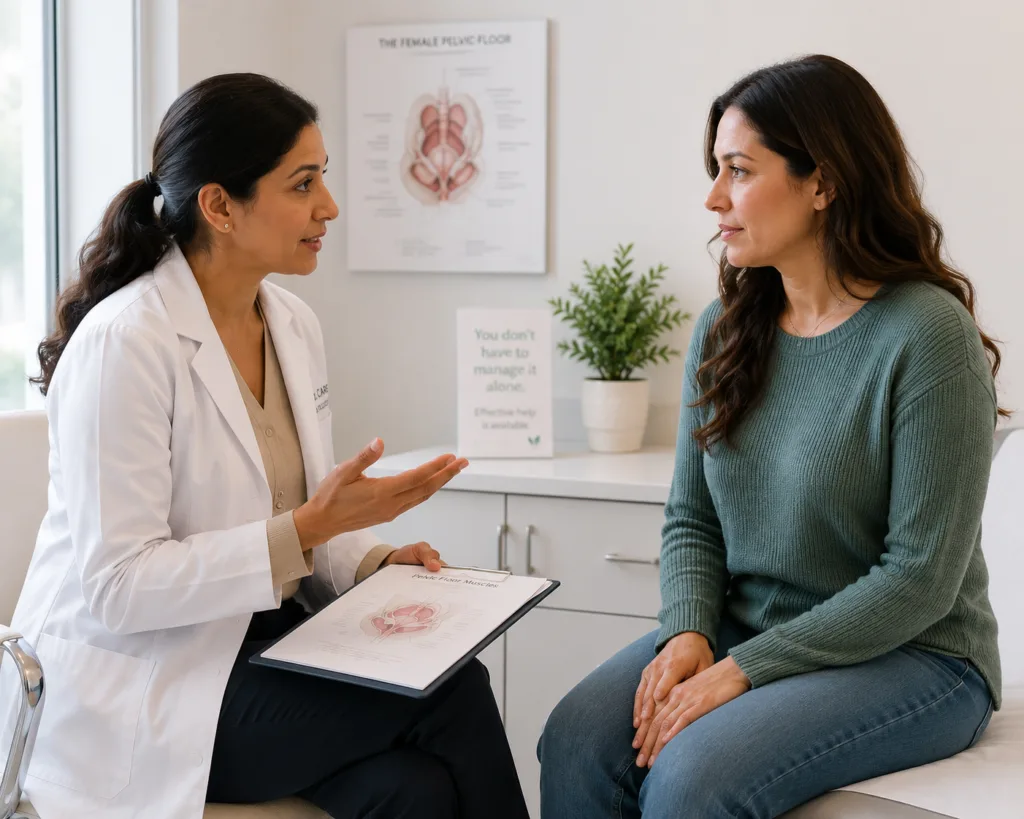 Doctor discussing pelvic floor treatment with patient