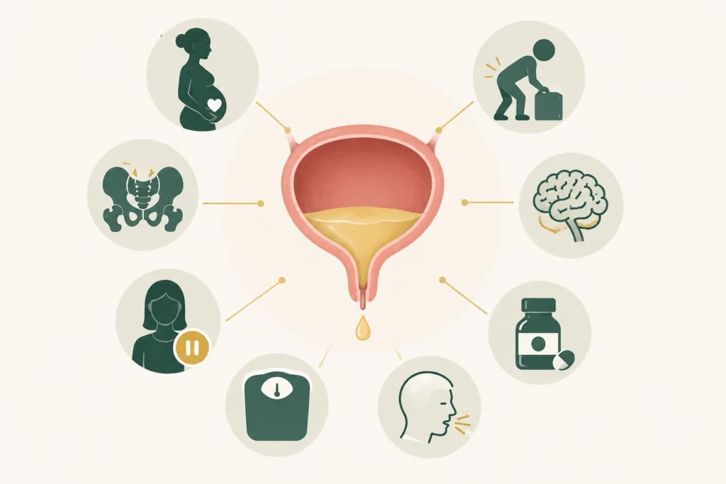 Illustration of factors contributing to urinary incontinence